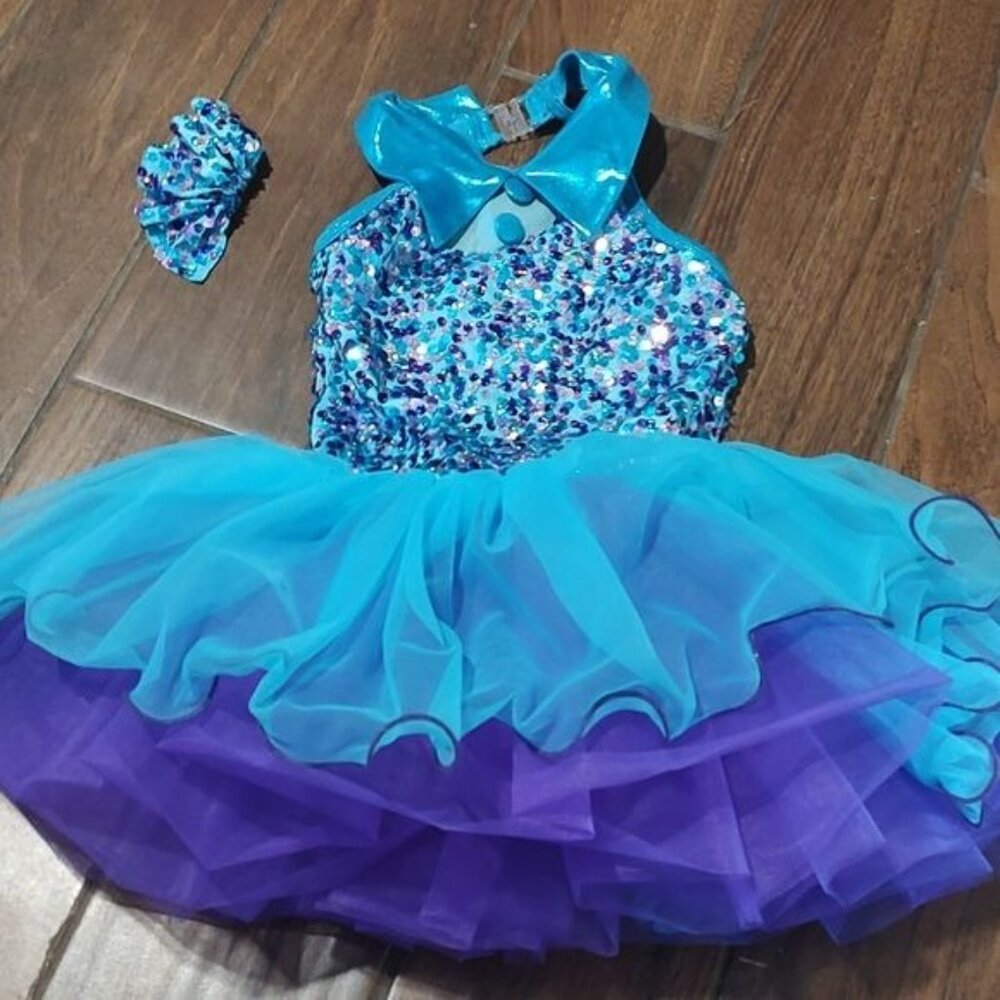 Curtain Call Costumes CME blue purple tutu collar sequins dance costume